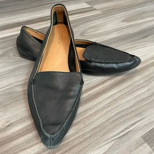 J.CREW Leather Flats 8 Black Pointed Toe Slip On Shoes Loafers Ballet Preppy